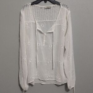 Guess Sheer Embroidered Long Sleeve Blouse Ivory White Women’s Size XL